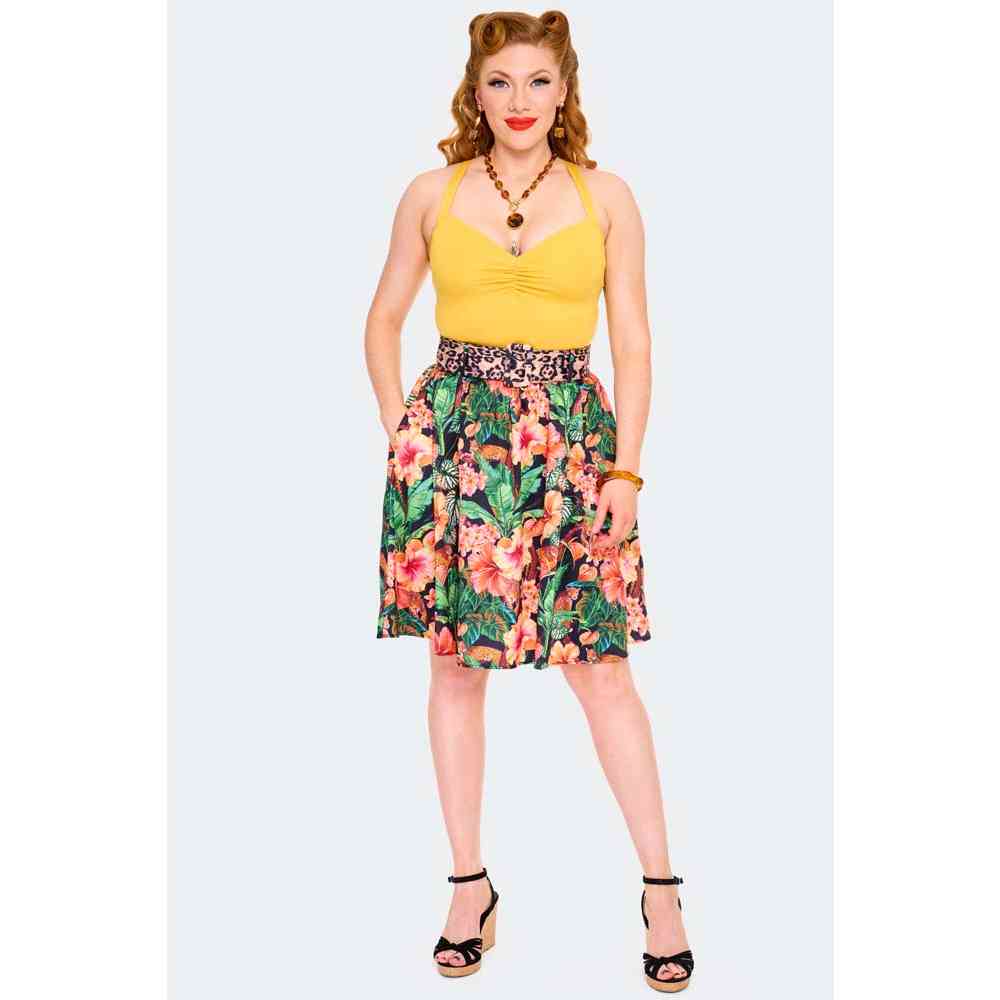 Voodoo Vixen - Jungle Print Flare Skirt - Multicolours